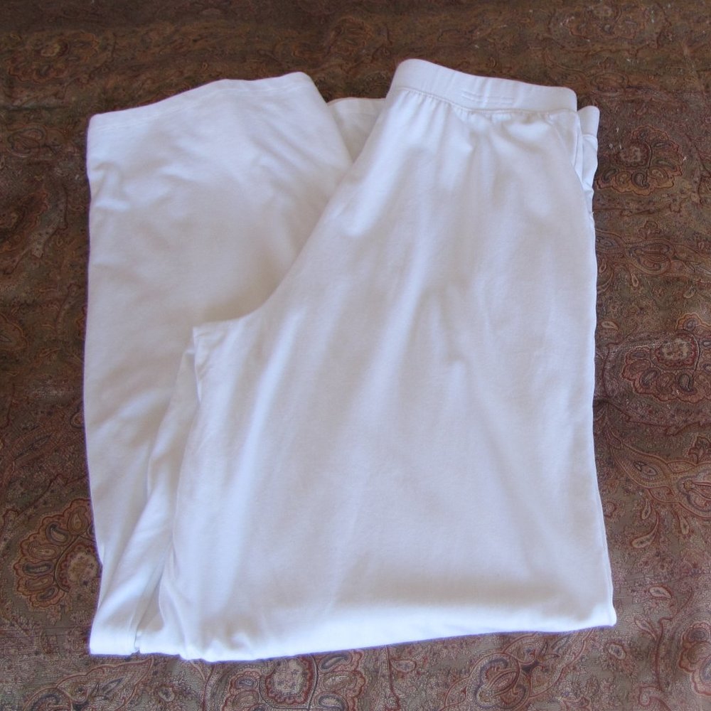 DENIM & CO. BEACH    White Pull-On Wide Leg Pant Small Tall